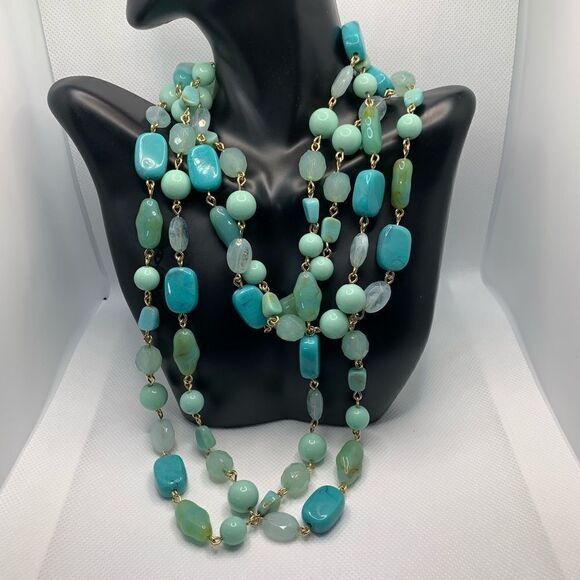 Shades Of Aqua Beaded Long Necklace - Picture 1 of 2